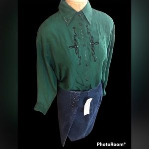 2 Piece, Silk Top, Denim Skirt, Vintage, Brand New with tag! Size Medium